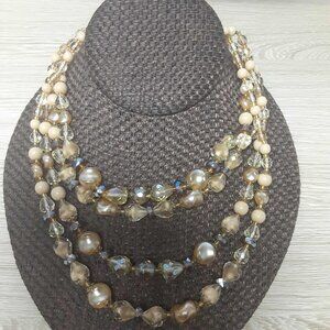 Vintage West Germany Glass and faux pearl Multi Strand Bead Necklace